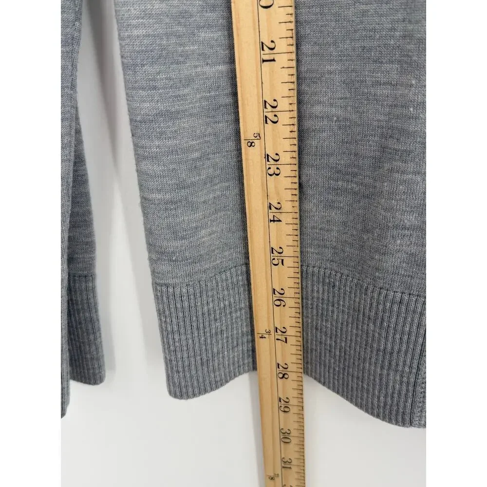 Tory Burch Simone Gray 100% Merino Wool Button Cardigan Sweater M Quiet Luxury